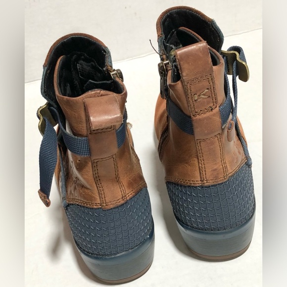 Keen Brown Suede Ankle Booties with Navy Strap Detail - Picture 10 of 11